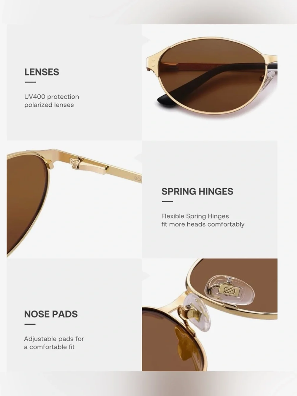 SOJOS Gold Frame Brown Lens Cat-Eye Sunglasses - Women